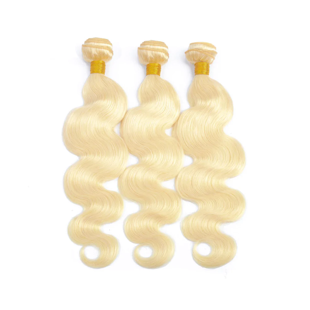 Luxurious 613 virgin hair body wave bundle, showcasing lustrous blonde waves perfect for creating versatile and glamorous hairstyles, ideal for a stunning transformation.