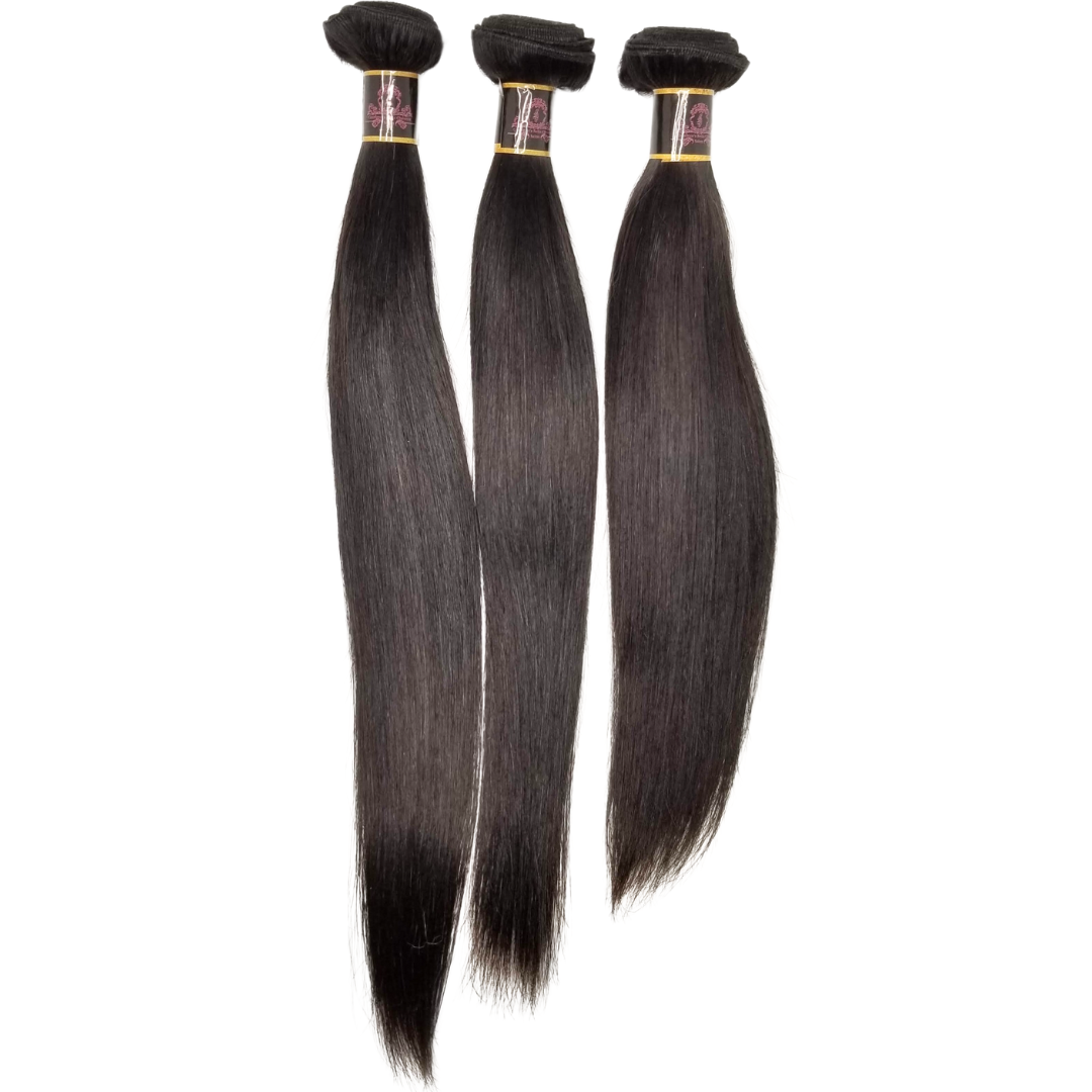 Virgin hair straight bundles in a natural 1B color, featuring a sleek and smooth texture with a lustrous finish, perfect for versatile styling options.