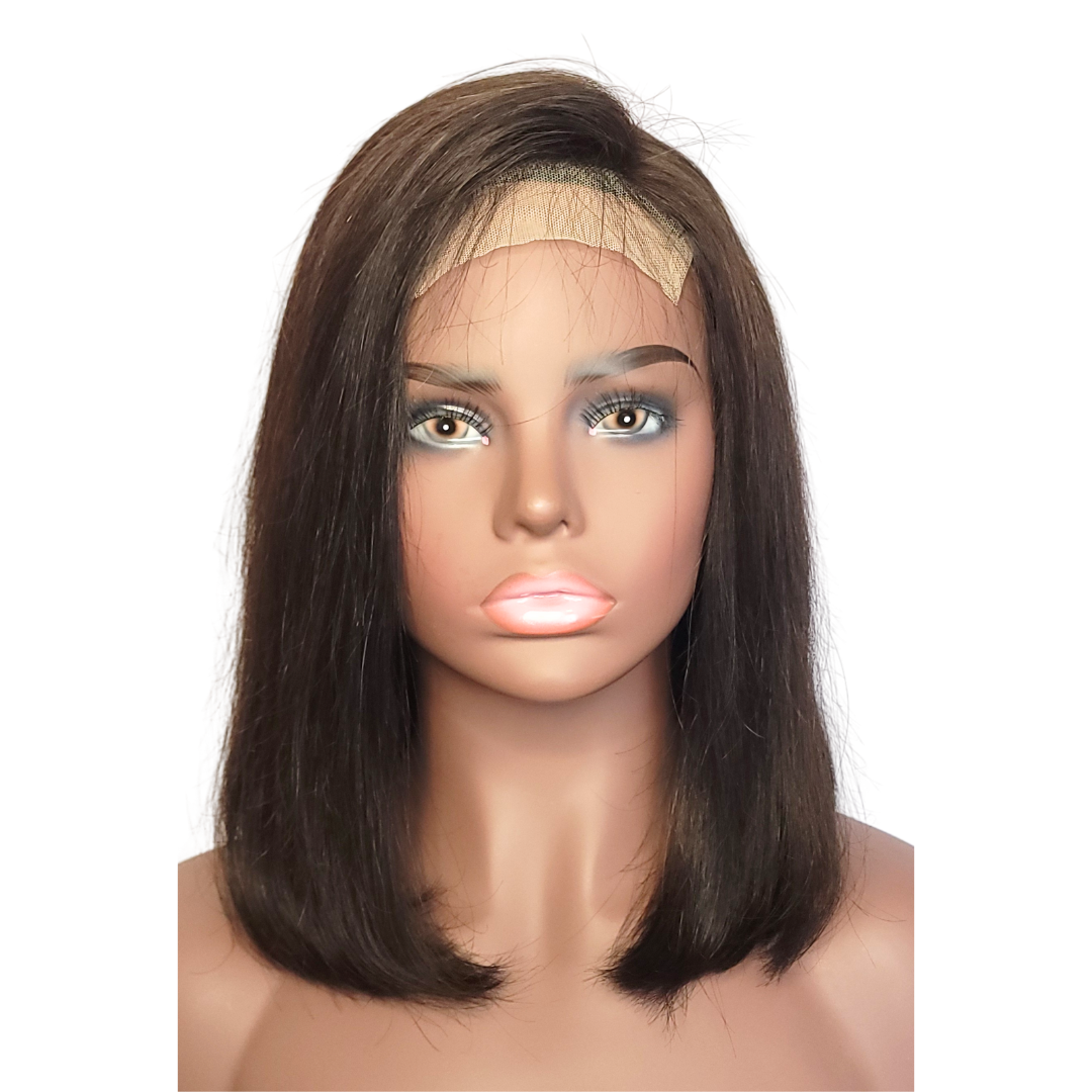 Virgin straight hair bob wig with 5x5 transparent lace closure, showcasing a sleek, natural-looking hairstyle with high-quality, undyed human hair and a seamless lace front for easy styling and comfort."