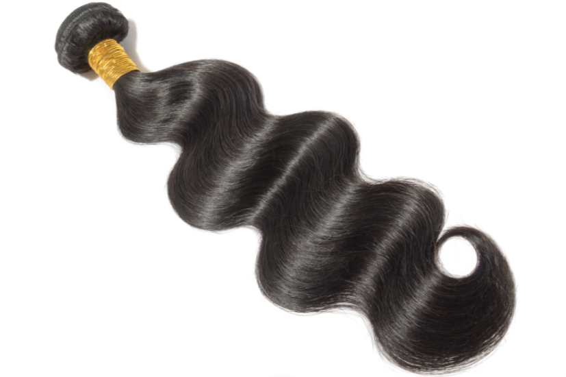 Luxurious virgin body wave hair bundles in natural color 1B, showcasing a blend of elegance and volume, perfect for creating versatile and sophisticated hairstyles.