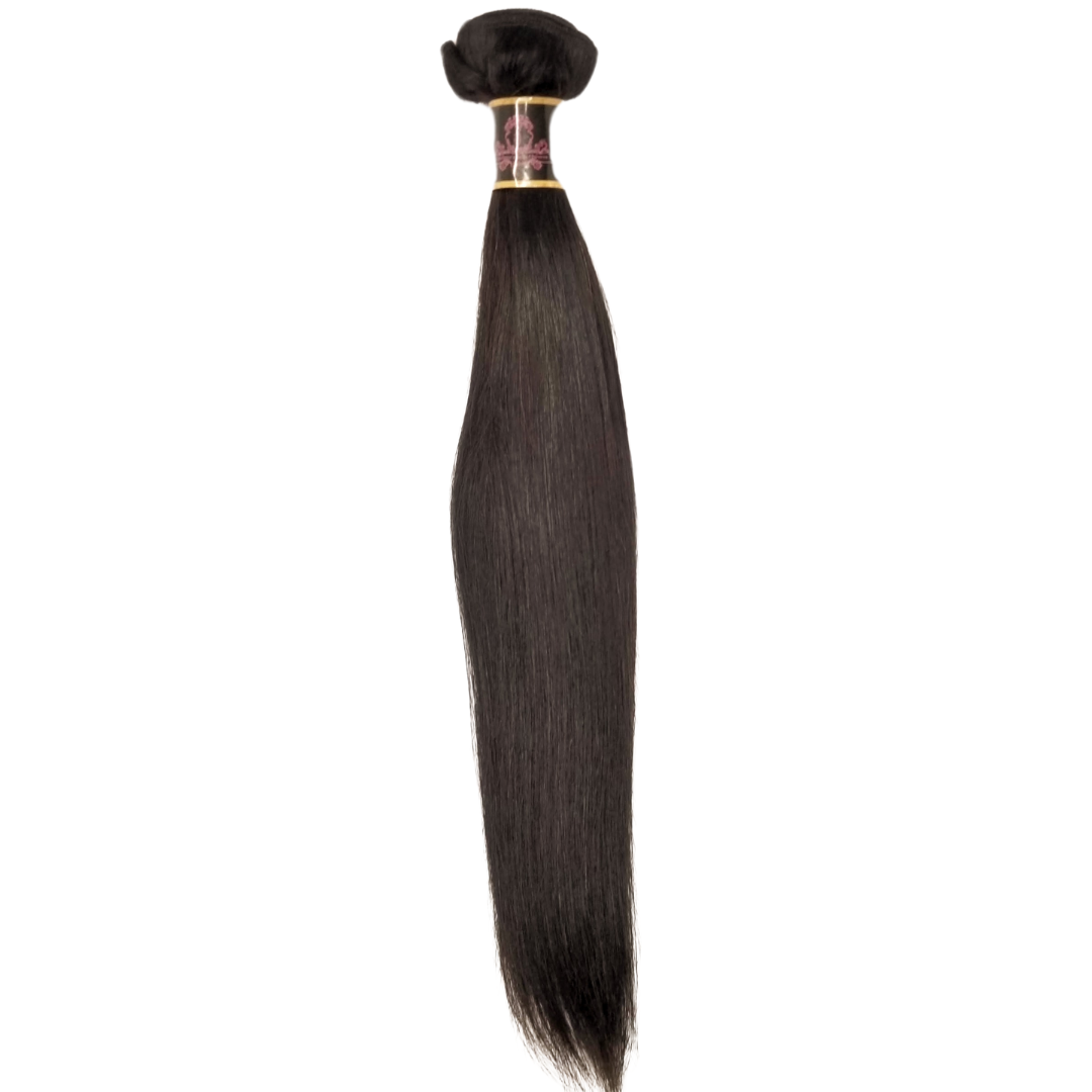 Virgin hair straight bundles in a natural 1B color, featuring a sleek and smooth texture with a lustrous finish, perfect for versatile styling options.